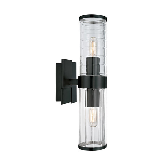 Atlas Lighting Stripe 15in 2-Light Wall Sconce | Transitional Matte Black and Clear Glass Cylinder | Bedroom & Hallway Accent | Model WL11151-BK