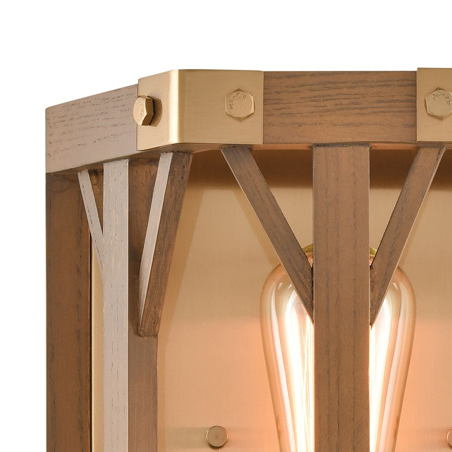 Atlas Lighting Structure 10in 1-Light Wall Sconce | Traditional Satin Brass and Medium Oak | Bedroom & Living Room Accent Light | Model WL11152-BS