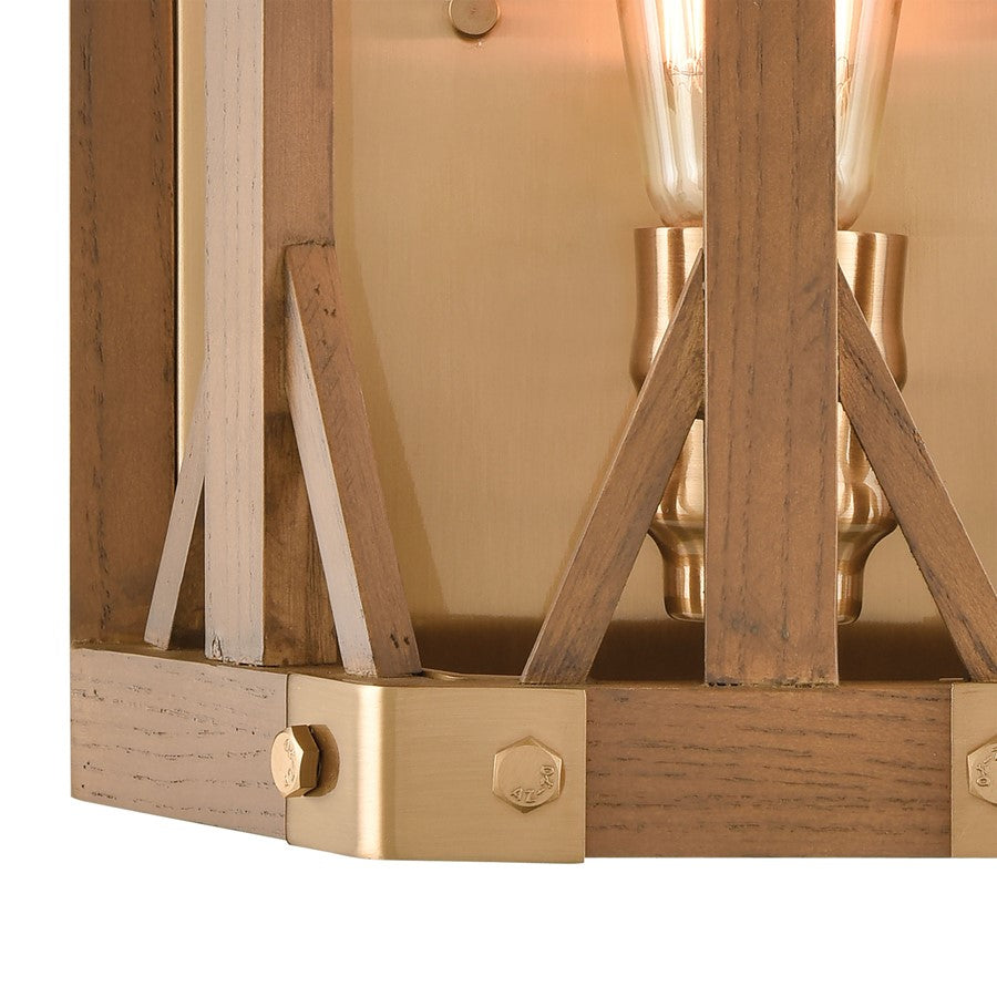 Atlas Lighting Structure 10in 1-Light Wall Sconce | Traditional Satin Brass and Medium Oak | Bedroom & Living Room Accent Light | Model WL11152-BS