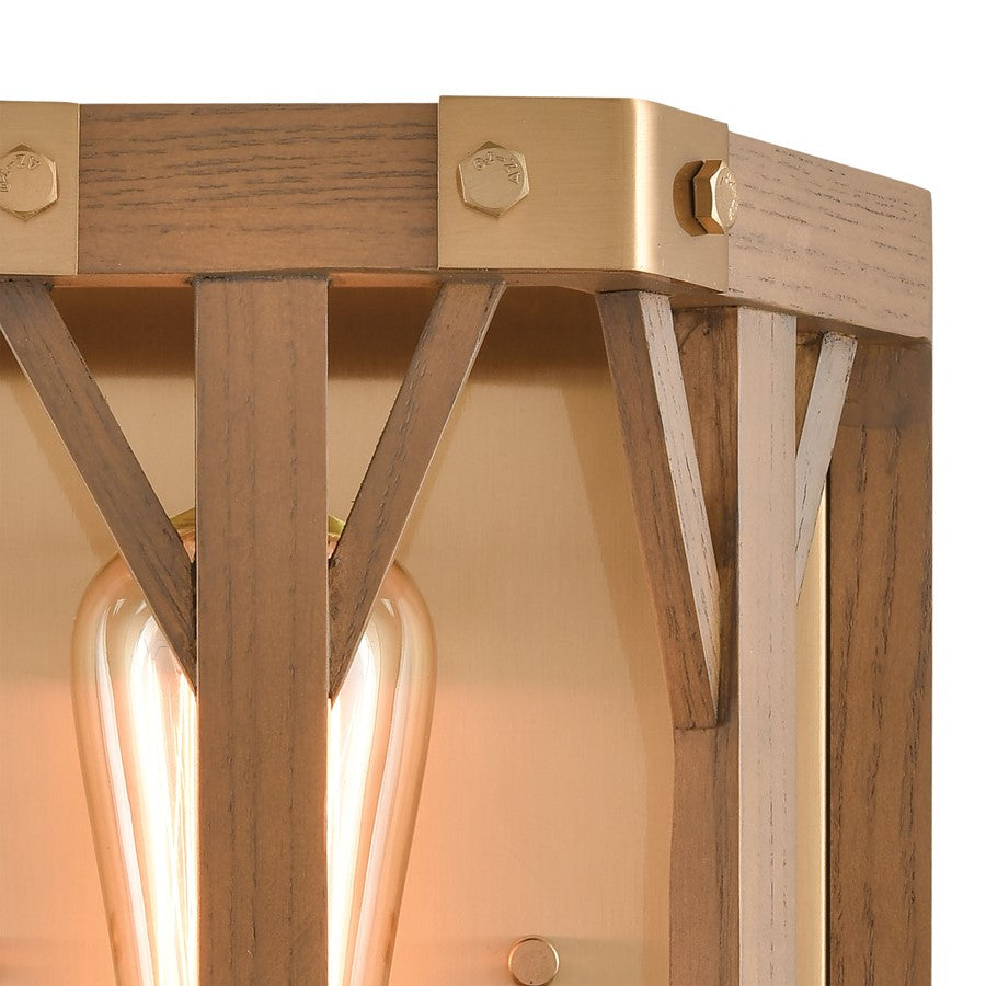 Atlas Lighting Structure 10in 1-Light Wall Sconce | Traditional Satin Brass and Medium Oak | Bedroom & Living Room Accent Light | Model WL11152-BS