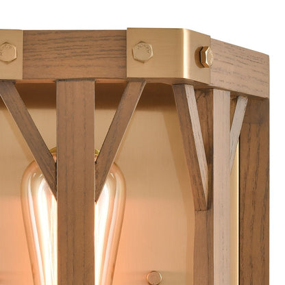 Atlas Lighting Structure 10in 1-Light Wall Sconce | Traditional Satin Brass and Medium Oak | Bedroom & Living Room Accent Light | Model WL11152-BS