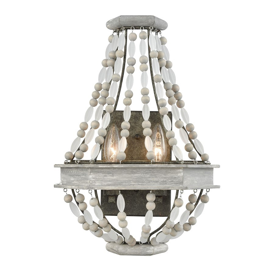 Atlas Lighting Summerton 16in 2-Light Wall Sconce | Traditional Graywash Wood and Gray Glass | Bedroom & Hallway Accent Light | Model WL11153-GY