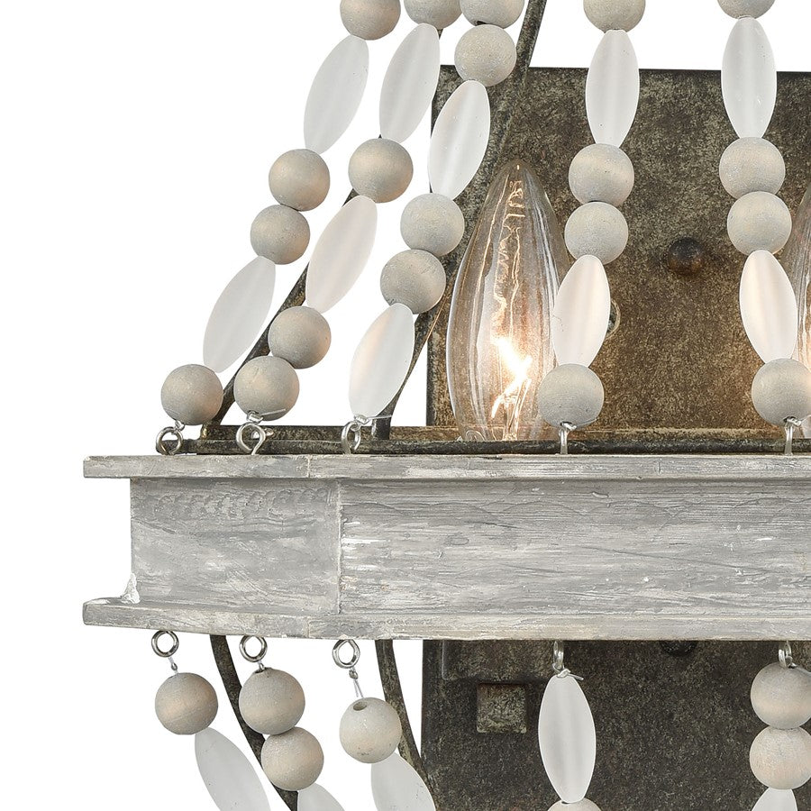 Atlas Lighting Summerton 16in 2-Light Wall Sconce | Traditional Graywash Wood and Gray Glass | Bedroom & Hallway Accent Light | Model WL11153-GY