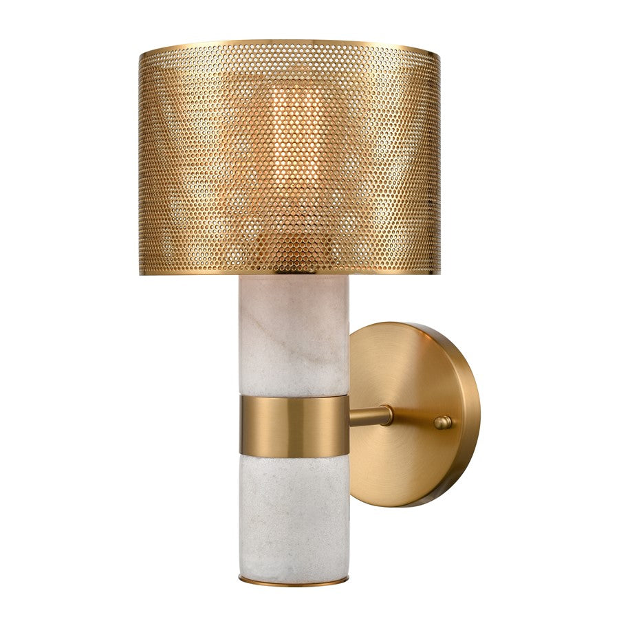 Atlas Lighting Sureshot 12in 1-Light Wall Sconce | Transitional White Marble and Aged Brass Metal | Hallway & Living Room | Model WL11154-WH