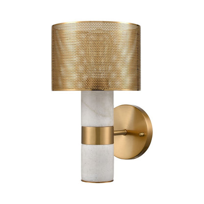 Atlas Lighting Sureshot 12in 1-Light Wall Sconce | Transitional White Marble and Aged Brass Metal | Hallway & Living Room | Model WL11154-WH