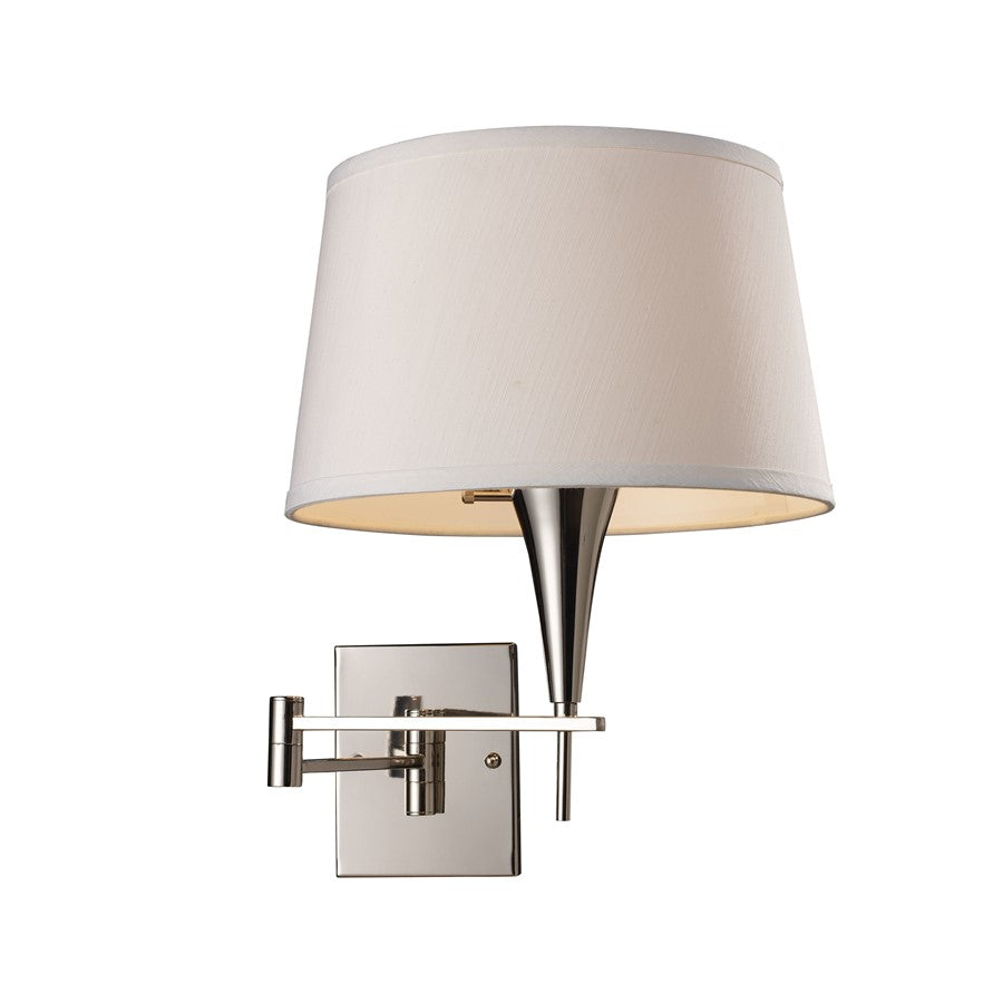 Atlas Lighting Swingarms 16in 1-Light Wall Sconce | Transitional Polished Chrome and White Fabric | Bedroom & Hallway | Model WL11155-CH