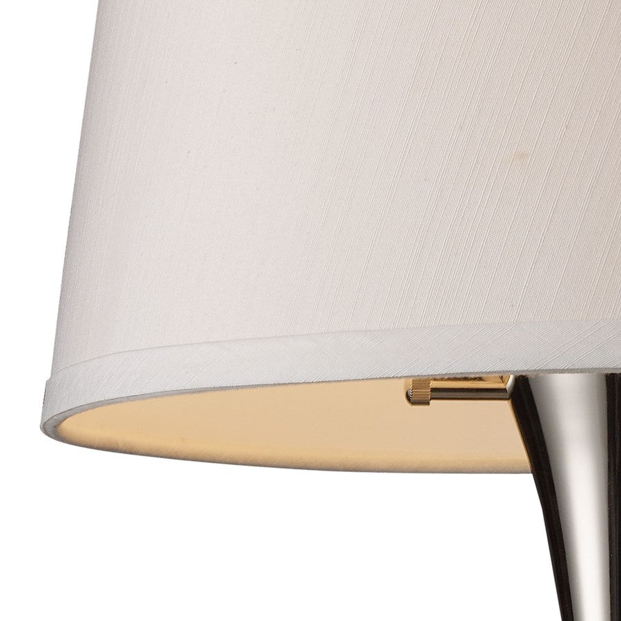 Atlas Lighting Swingarms 16in 1-Light Wall Sconce | Transitional Polished Chrome and White Fabric | Bedroom & Hallway | Model WL11155-CH