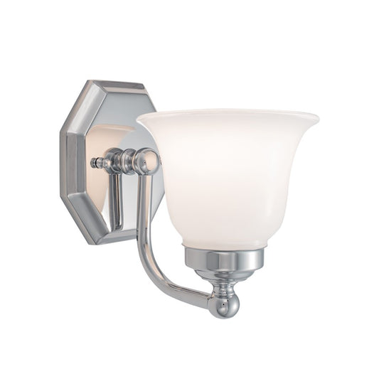 Atlas Lighting Trevi 7in 1-Light Wall Sconce | Chrome and White Glass | Bathroom & Hallway | 7 x 5 x 7 in | Model WL11161-CH1