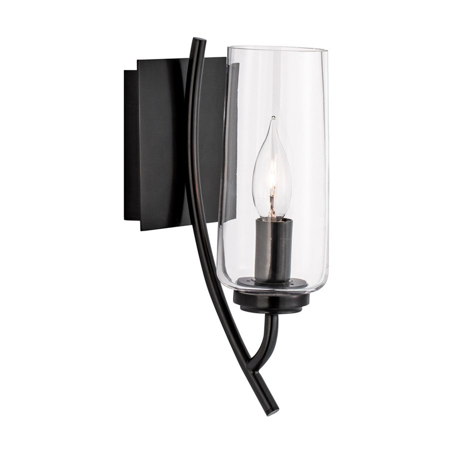 Atlas Lighting Tulip 11.75in 1-Light Wall Sconce | Mid-Century Acid Dipped Black and Clear Glass | Living Room & Bedroom Accent | Model WL11163-BK