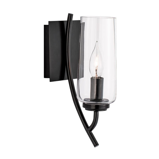 Atlas Lighting Tulip 11.75in 1-Light Wall Sconce | Mid-Century Acid Dipped Black and Clear Glass | Living Room & Bedroom Accent | Model WL11163-BK