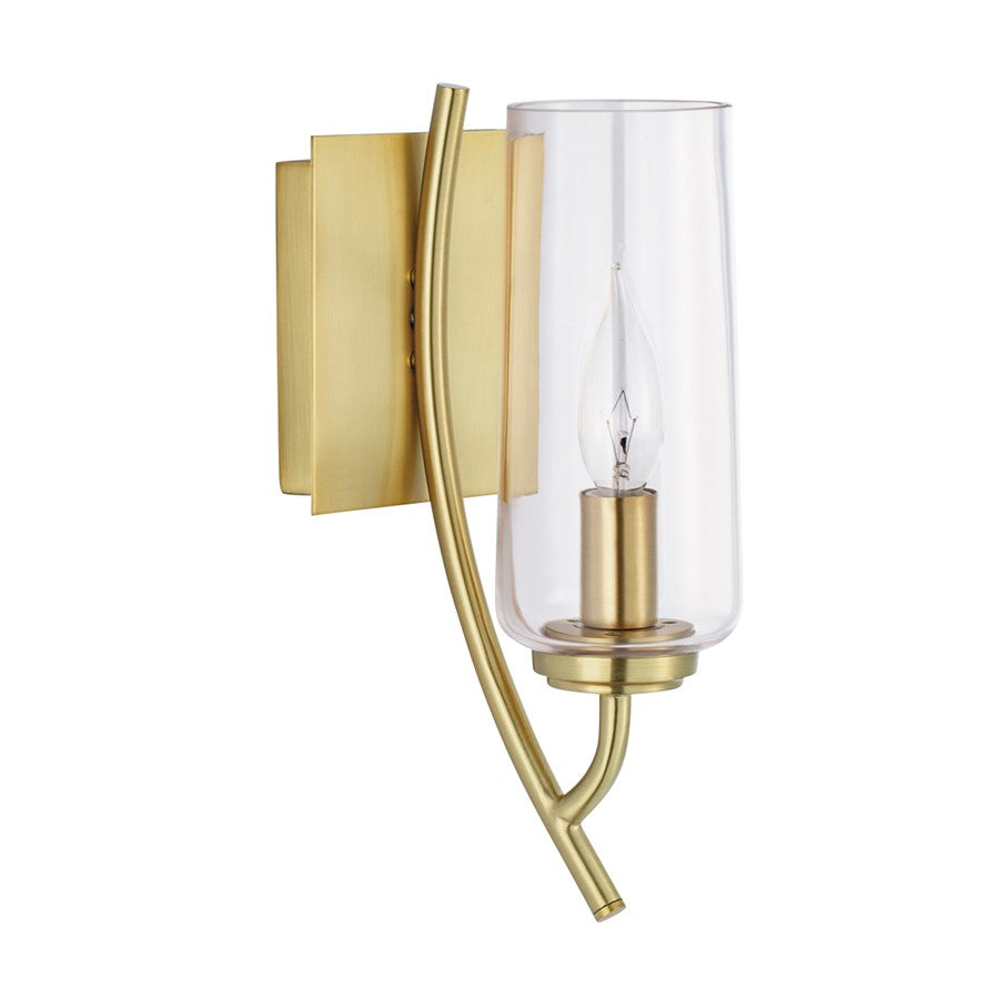 Atlas Lighting Tulip 11.75in 1-Light Wall Sconce | Mid-Century Satin Brass and Clear Glass | Living Room & Bedroom Accent | Model WL11163-BS