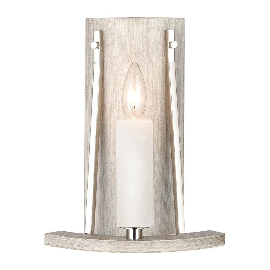 Atlas Lighting White Stone 12in 1-Light Wall Sconce | Modern Polished Nickel and Sunbleached Oak | Living Room & Entryway Accent | Model WL11169-NK