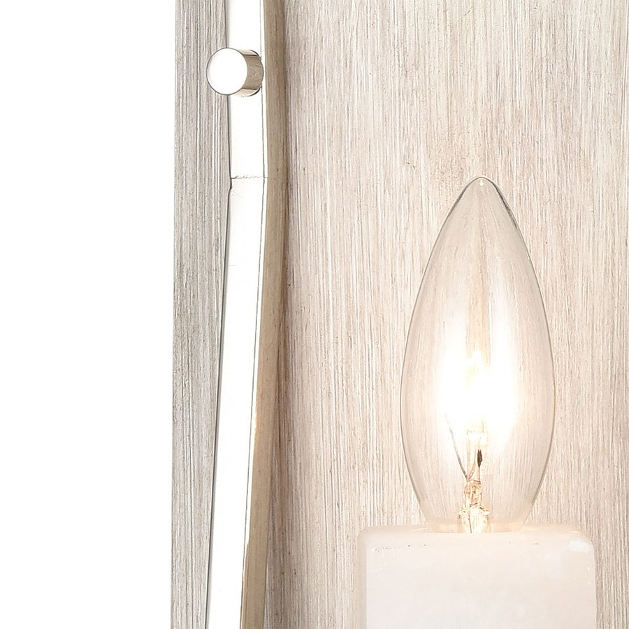 Atlas Lighting White Stone 12in 1-Light Wall Sconce | Modern Polished Nickel and Sunbleached Oak | Living Room & Entryway Accent | Model WL11169-NK