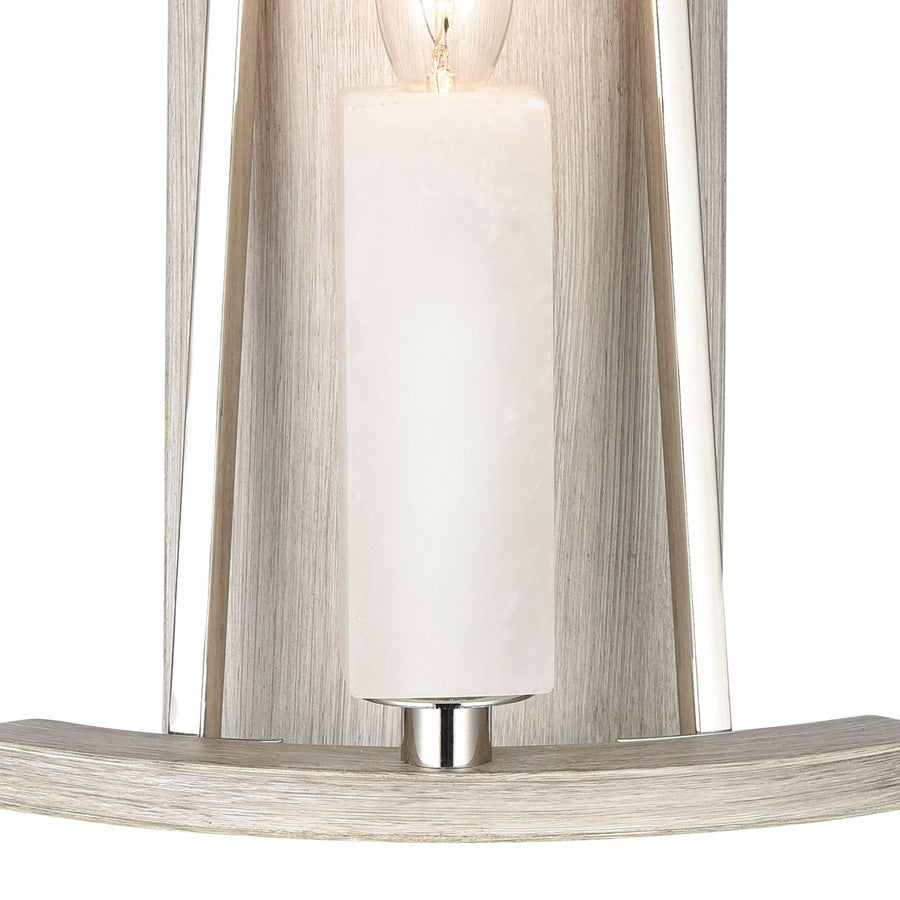 Atlas Lighting White Stone 12in 1-Light Wall Sconce | Modern Polished Nickel and Sunbleached Oak | Living Room & Entryway Accent | Model WL11169-NK