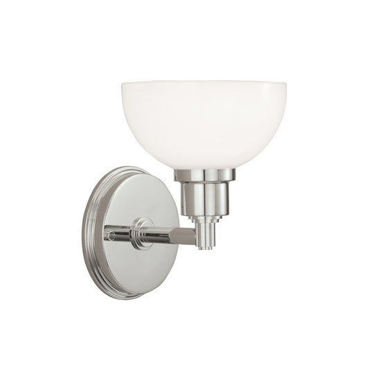 Atlas Lighting Whitman 8in 1-Light Wall Sconce | Transitional Polished Nickel and White Glass | Bathroom & Hallway Accent Light | Model WL11170-NK2