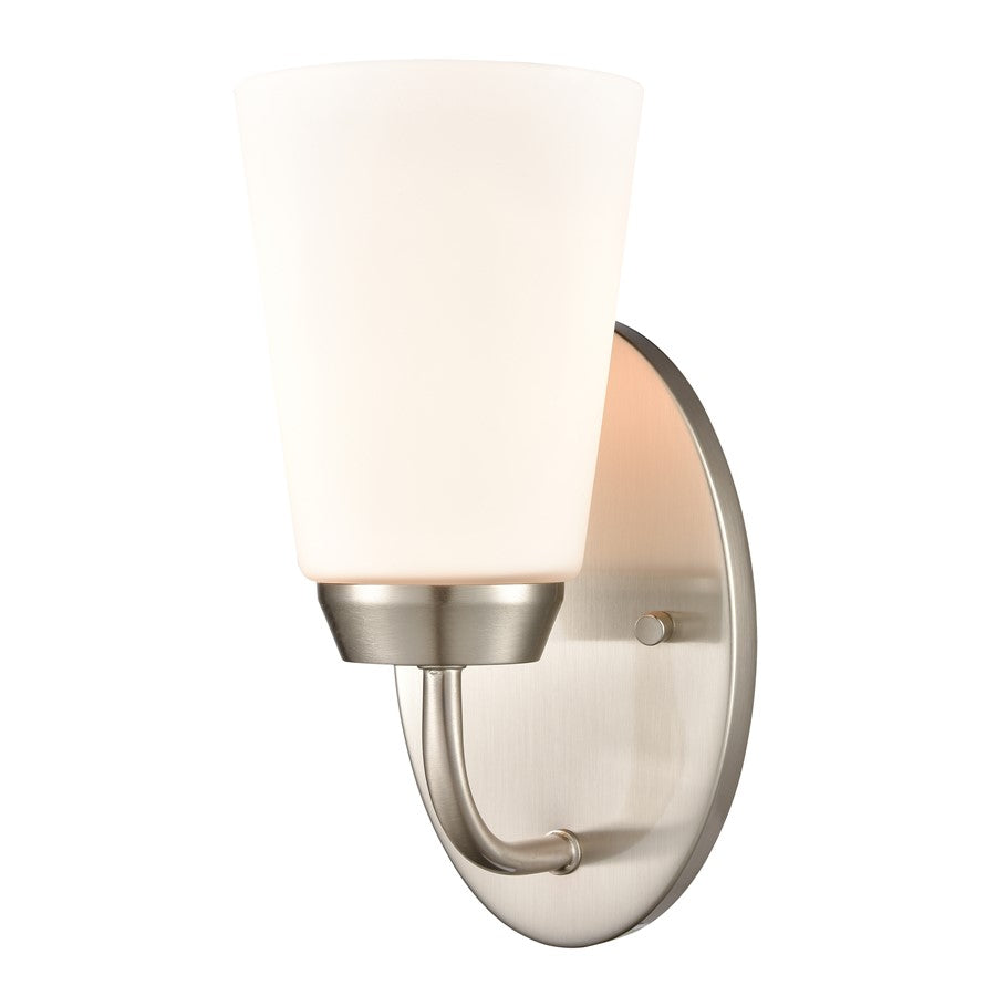 Atlas Lighting Winslow 5in 1-Light Wall Sconce | Transitional Brushed Nickel and White Frosted Glass | Bedroom & Hallway | Model WL11172-NK