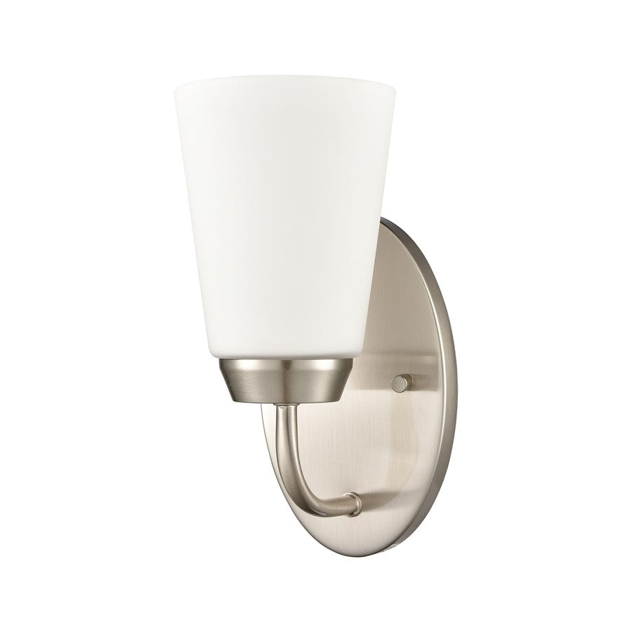 Atlas Lighting Winslow 5in 1-Light Wall Sconce | Transitional Brushed Nickel and White Frosted Glass | Bedroom & Hallway | Model WL11172-NK