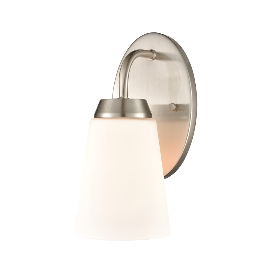 Atlas Lighting Winslow 5in 1-Light Wall Sconce | Transitional Brushed Nickel and White Frosted Glass | Bedroom & Hallway | Model WL11172-NK