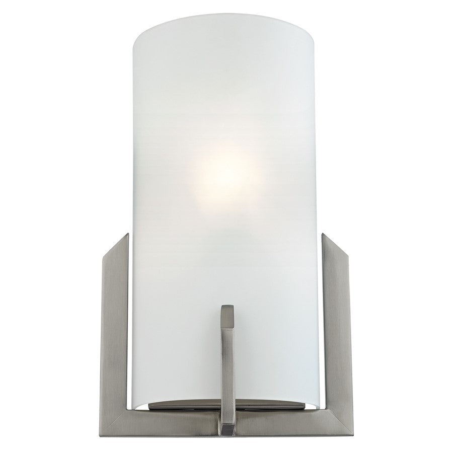 Atlas Lighting Zenith 12in 1-Light Wall Sconce | Modern Brushed Nickel and White Frosted Glass | Bedroom & Hallway | 8 x 4 x 12 in | Model WL11176-NK
