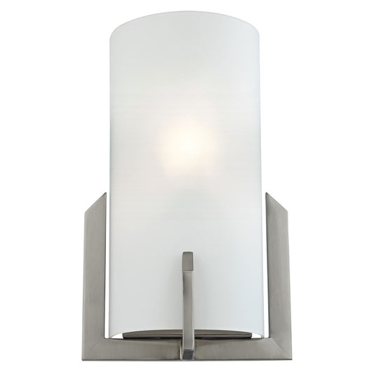 Atlas Lighting Zenith 12in 1-Light Wall Sconce | Modern Brushed Nickel and White Frosted Glass | Bedroom & Hallway | 8 x 4 x 12 in | Model WL11176-NK