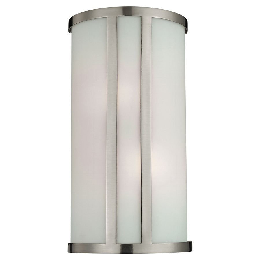 Atlas Lighting Zenith 14in 2-Light Wall Sconce | Modern Brushed Nickel and White Frosted Glass | Bedroom & Hallway | 8 x 4 x 14 in | Model WL11177-NK
