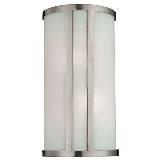 Atlas Lighting Zenith 14in 2-Light Wall Sconce | Modern Brushed Nickel and White Frosted Glass | Bedroom & Hallway | 8 x 4 x 14 in | Model WL11177-NK