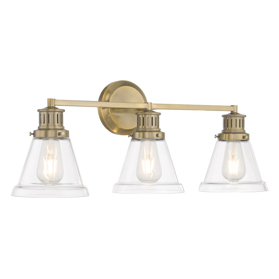 Atlas Lighting Alden 26in 3-Light Vanity Light | Traditional Antique Brass and Clear Glass | Bathroom Vanity | Model WL11179-BS