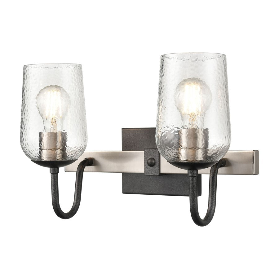 Atlas Lighting Blakely 15in 2-Light Vanity Light | Industrial Charcoal and Brushed Nickel with Clear Glass | Bathroom Vanity | Model WL11184-BK