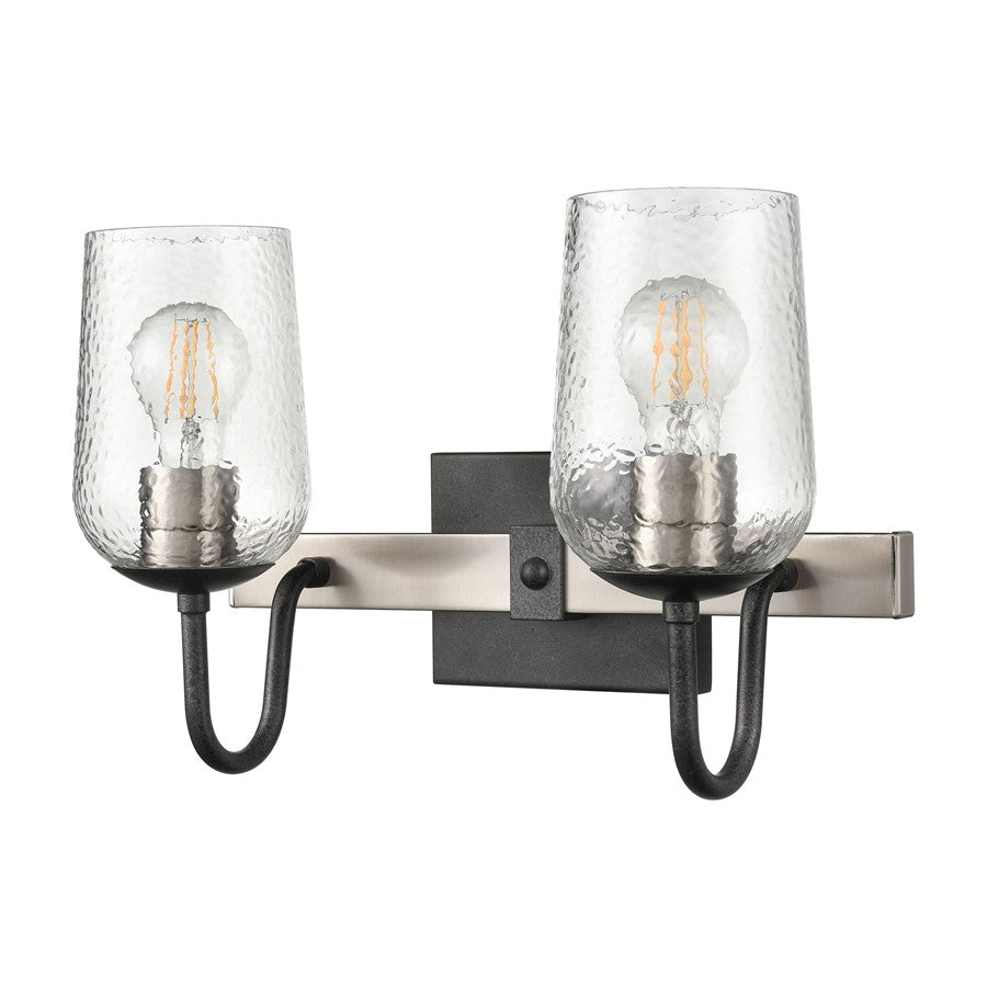 Atlas Lighting Blakely 15in 2-Light Vanity Light | Industrial Charcoal and Brushed Nickel with Clear Glass | Bathroom Vanity | Model WL11184-BK