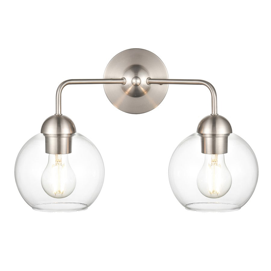 Atlas Lighting Soren 15.75in 2-Light Vanity Light | Brushed Nickel and Clear Glass | Bathroom Vanity | 15.75 x 8.25 x 10.75 in | Model WL11186-NK