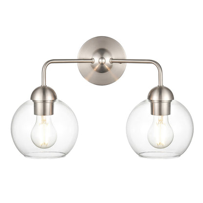 Atlas Lighting Soren 15.75in 2-Light Vanity Light | Brushed Nickel and Clear Glass | Bathroom Vanity | 15.75 x 8.25 x 10.75 in | Model WL11186-NK