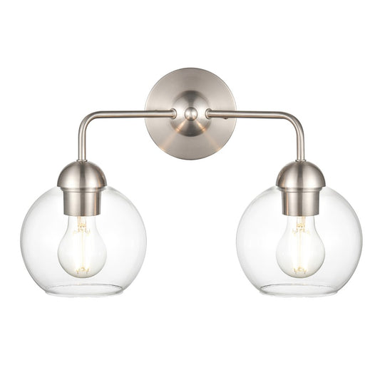 Atlas Lighting Soren 15.75in 2-Light Vanity Light | Brushed Nickel and Clear Glass | Bathroom Vanity | 15.75 x 8.25 x 10.75 in | Model WL11186-NK