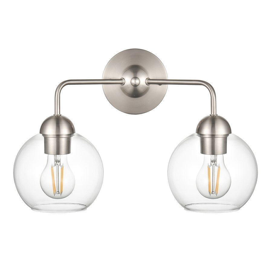Atlas Lighting Soren 15.75in 2-Light Vanity Light | Brushed Nickel and Clear Glass | Bathroom Vanity | 15.75 x 8.25 x 10.75 in | Model WL11186-NK