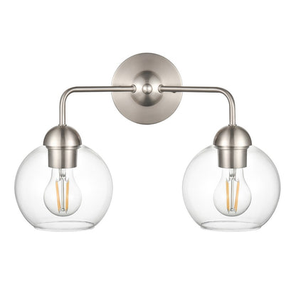 Atlas Lighting Soren 15.75in 2-Light Vanity Light | Brushed Nickel and Clear Glass | Bathroom Vanity | 15.75 x 8.25 x 10.75 in | Model WL11186-NK