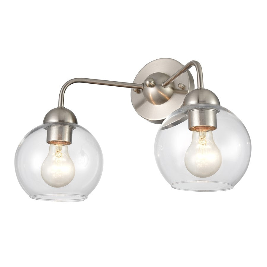 Atlas Lighting Soren 15.75in 2-Light Vanity Light | Brushed Nickel and Clear Glass | Bathroom Vanity | 15.75 x 8.25 x 10.75 in | Model WL11186-NK