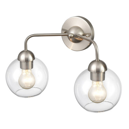 Atlas Lighting Soren 15.75in 2-Light Vanity Light | Brushed Nickel and Clear Glass | Bathroom Vanity | 15.75 x 8.25 x 10.75 in | Model WL11186-NK