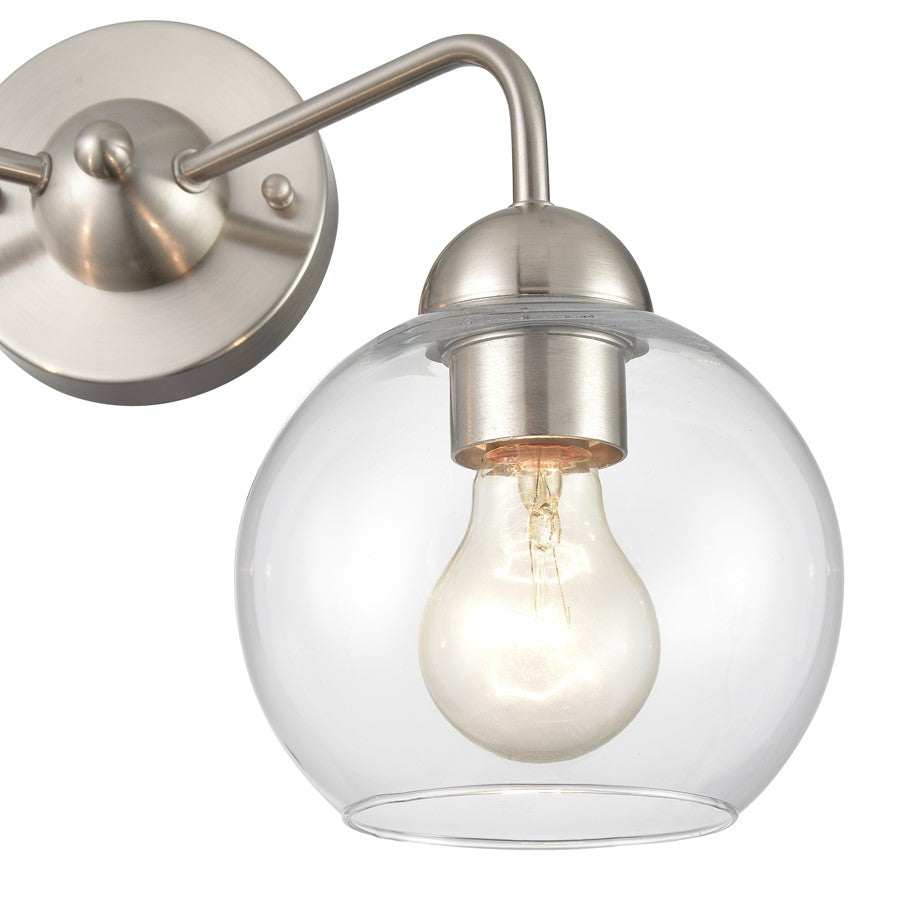 Atlas Lighting Soren 15.75in 2-Light Vanity Light | Brushed Nickel and Clear Glass | Bathroom Vanity | 15.75 x 8.25 x 10.75 in | Model WL11186-NK
