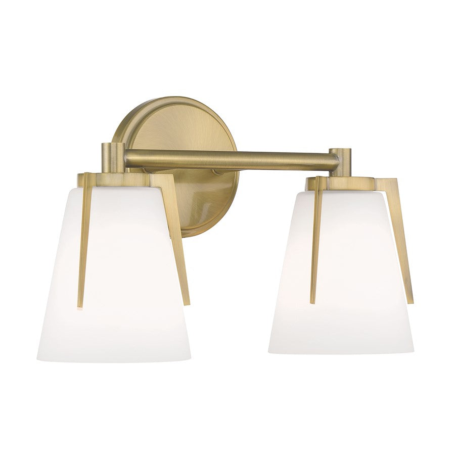 Atlas Lighting Allure 13.75in 2-Light Vanity Light | Antique Brass and White Glass | Bathroom Vanity | 13.75 x 6.25 x 9 in | Model WL11187-BS
