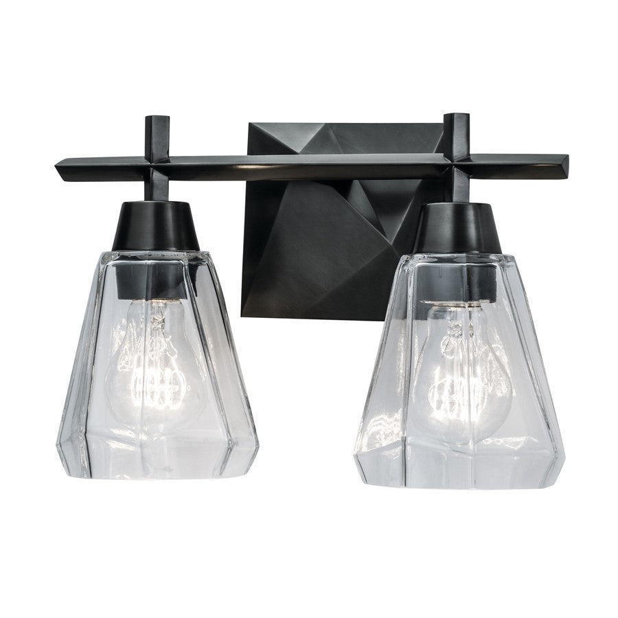 Atlas Lighting Arctic 12.5in 2-Light Vanity Light | Modern Acid Dipped Black and Clear Glass | Bathroom Vanity & Powder Room | Model WL11190-BK