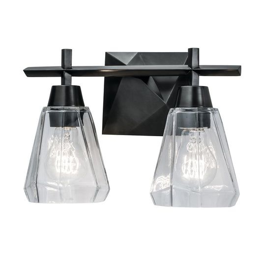 Atlas Lighting Arctic 12.5in 2-Light Vanity Light | Modern Acid Dipped Black and Clear Glass | Bathroom Vanity & Powder Room | Model WL11190-BK