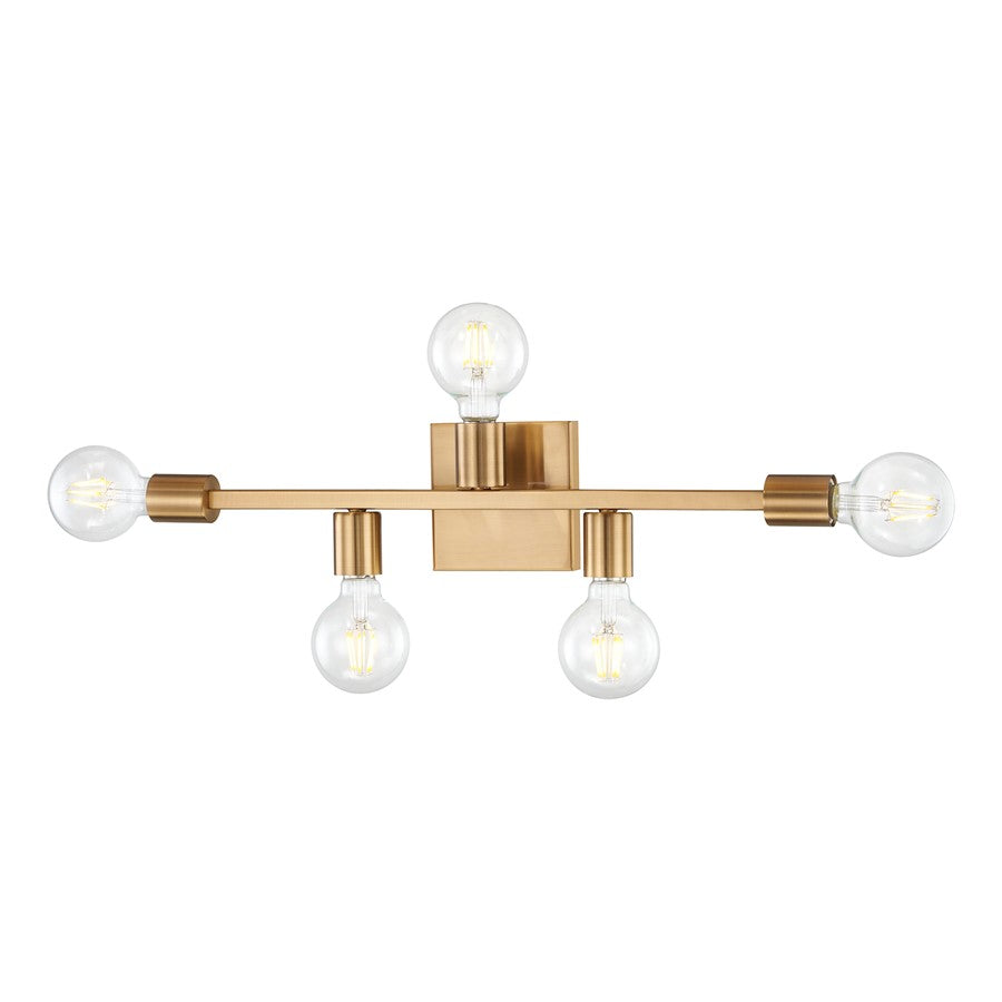 Atlas Attune 22in 5-Light Vanity Light | Modern Burnished Brass Metal | Bathroom & Powder Room | 22 x 3.5 x 4.75 in | Model WL11195-BS