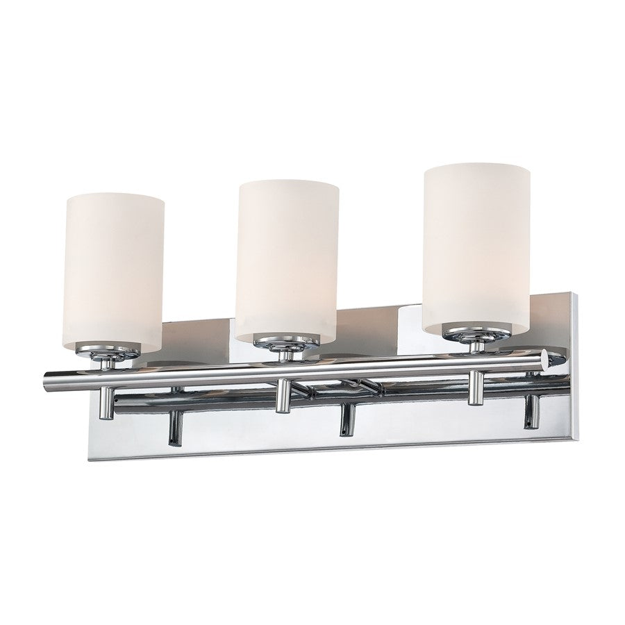 Atlas Barro 19in 3-Light Vanity Light | Transitional Chrome and White Glass | Bathroom & Powder Room | 19 x 5.3 x 9 in | Model WL11198-CH