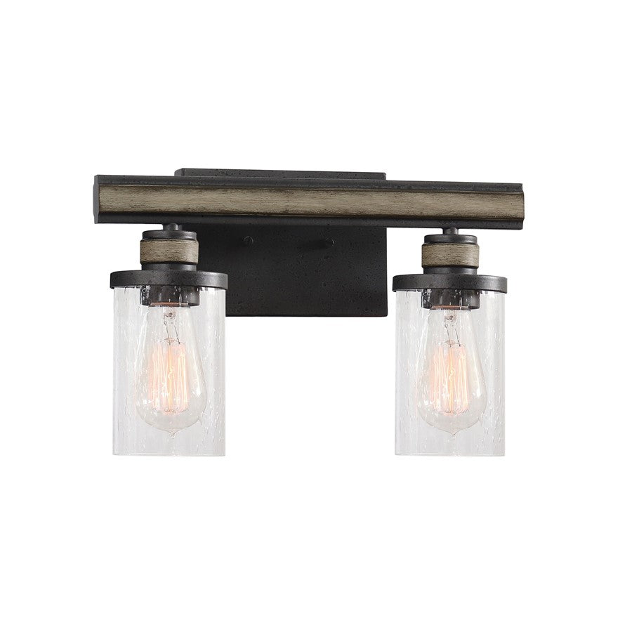 Atlas Lighting Beaufort 14in 2-Light Vanity Light | Rustic Anvil Iron and Clear Seeded Glass | Bathroom Vanity | 14 x 6 x 9 in | Model WL11200-BK