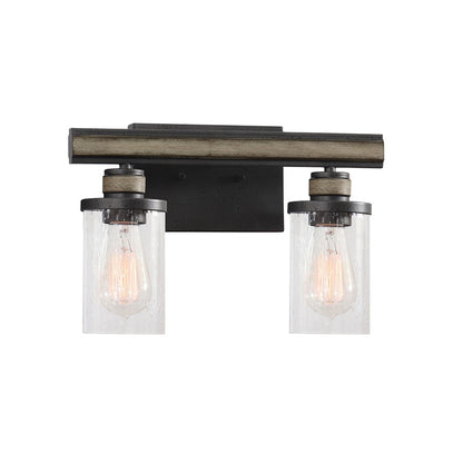 Atlas Lighting Beaufort 14in 2-Light Vanity Light | Rustic Anvil Iron and Clear Seeded Glass | Bathroom Vanity | 14 x 6 x 9 in | Model WL11200-BK