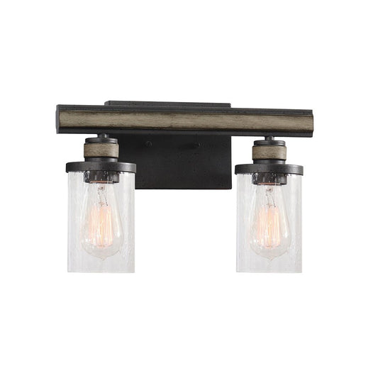Atlas Lighting Beaufort 14in 2-Light Vanity Light | Rustic Anvil Iron and Clear Seeded Glass | Bathroom Vanity | 14 x 6 x 9 in | Model WL11200-BK