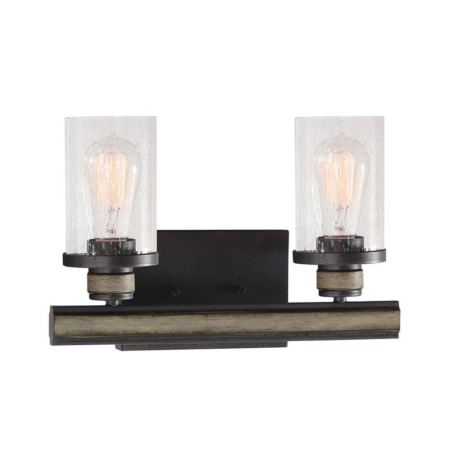 Atlas Lighting Beaufort 14in 2-Light Vanity Light | Rustic Anvil Iron and Clear Seeded Glass | Bathroom Vanity | 14 x 6 x 9 in | Model WL11200-BK