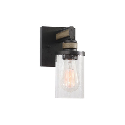 Atlas Lighting Beaufort 9in 1-Light Wall Sconce | Rustic Anvil Iron and Clear Seeded Glass | Bathroom & Hallway | 4 x 7 x 9 in | Model WL11201-BK