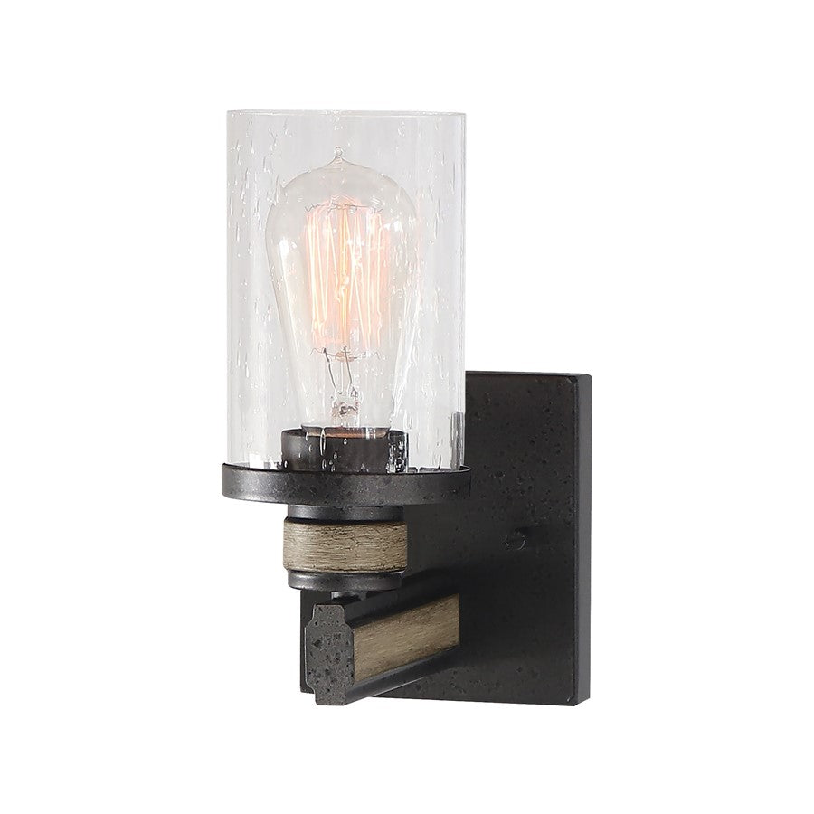 Atlas Lighting Beaufort 9in 1-Light Wall Sconce | Rustic Anvil Iron and Clear Seeded Glass | Bathroom & Hallway | 4 x 7 x 9 in | Model WL11201-BK