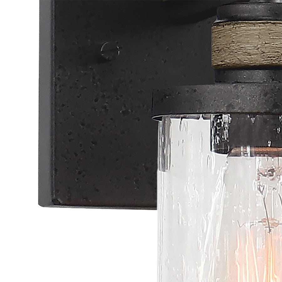 Atlas Lighting Beaufort 9in 1-Light Wall Sconce | Rustic Anvil Iron and Clear Seeded Glass | Bathroom & Hallway | 4 x 7 x 9 in | Model WL11201-BK