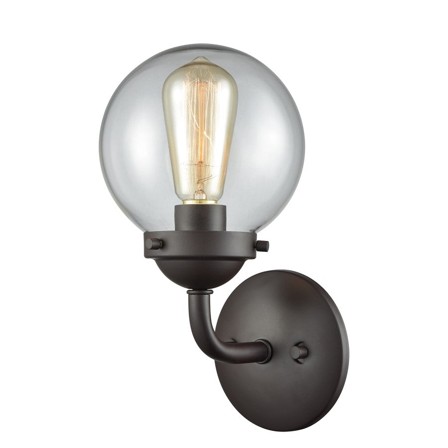 Atlas Lighting Beckett 12in 1-Light Wall Sconce | Modern Oil Rubbed Bronze and Clear Glass | Bathroom & Hallway | 6 x 7 x 12 in | Model WL11202-BZ